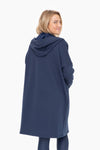 Navy Open Front Longline Hoodie Cardigan w/ Fleece