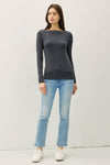 Charcoal Boat Neck Long Sleeve Top