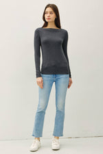 Charcoal Boat Neck Long Sleeve Top