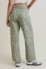 Mid-Rise Tree Camo Pattern Wide Leg Pants