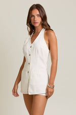 White Denim Vest Style Romper with Micro Shorts