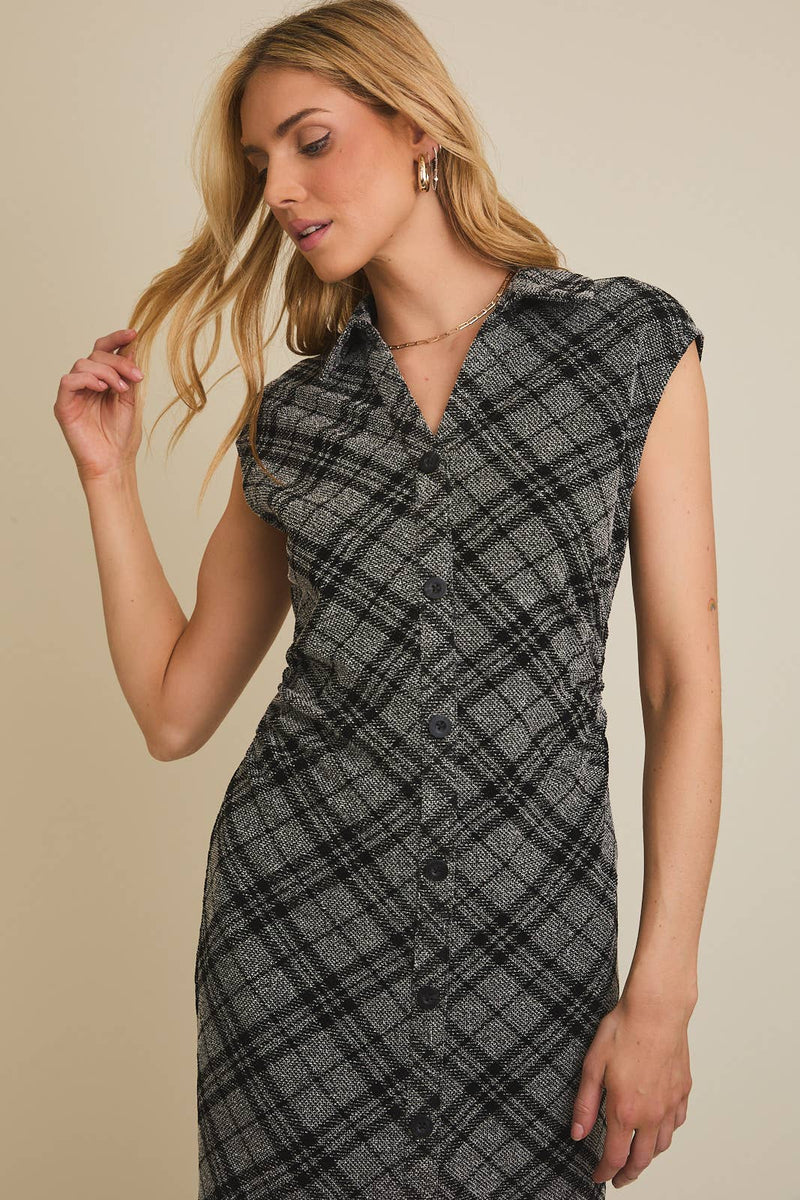 Collared Plaid Midi Dress
