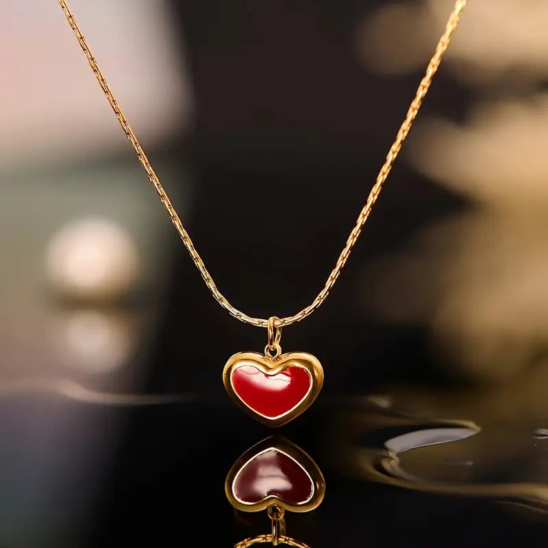 Mini Red Heart Necklace & Earrings