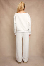 Off the Shoulder Grey Sweatshirt with Bow Embroidery (Sold Separately)