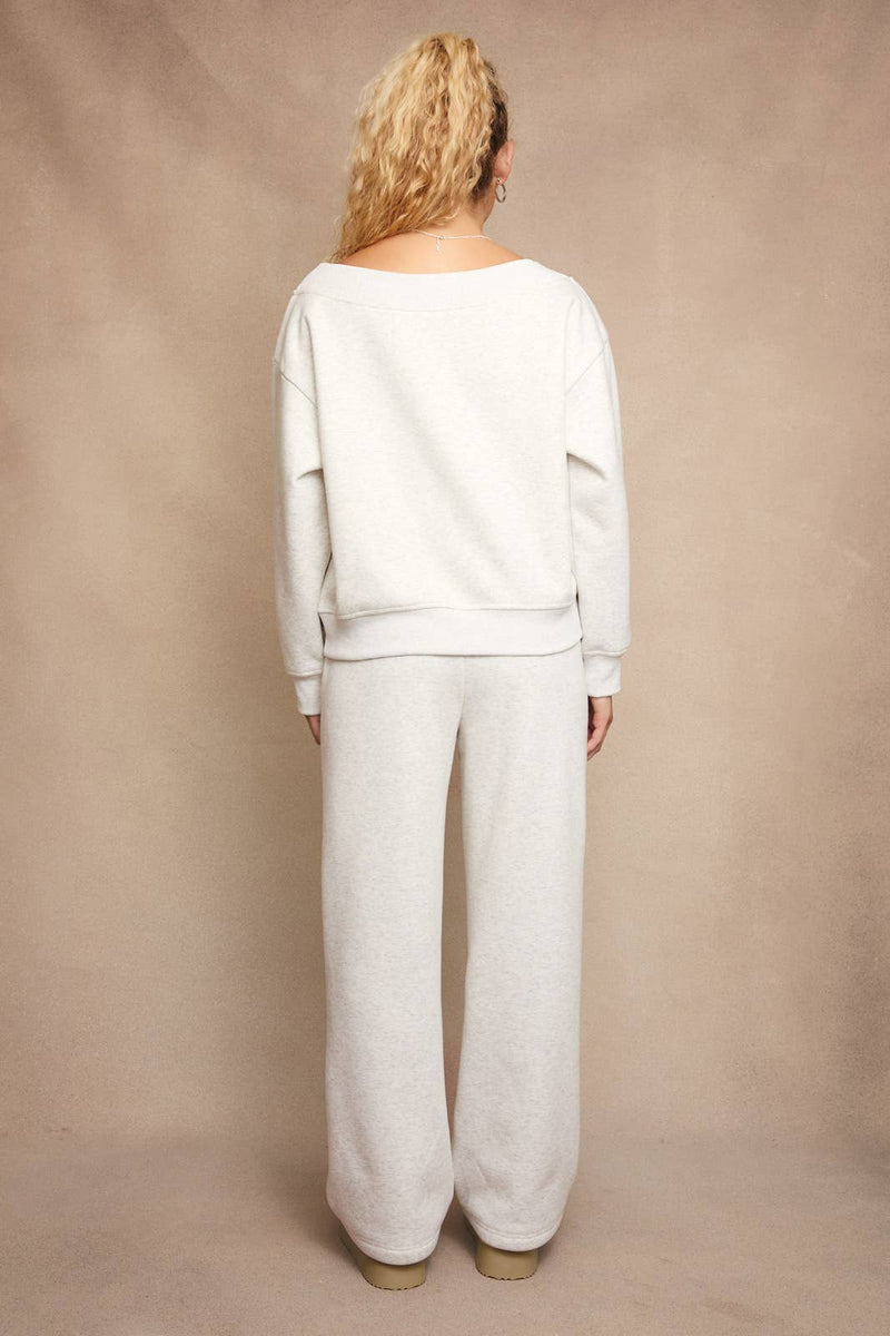 Off the Shoulder Grey Sweatshirt with Bow Embroidery (Sold Separately)