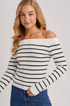 Black & White Striped Off The Shoulder Sweater Top