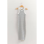 White/Black Striped Sleeveless Bodycon Midi Dress