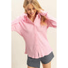 Pink Textured Long-Sleeve Button-Down Shirt