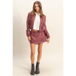Burgundy Leather Belted Skort Modern