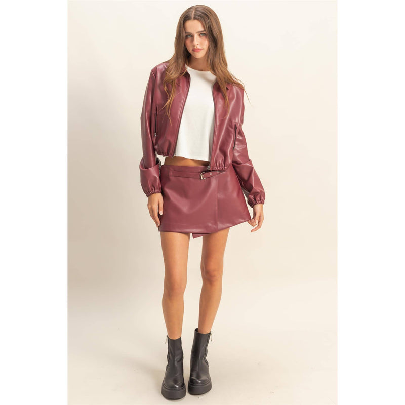 Burgundy Leather Belted Skort Modern