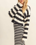 Black White Striped Sweater Cardigan