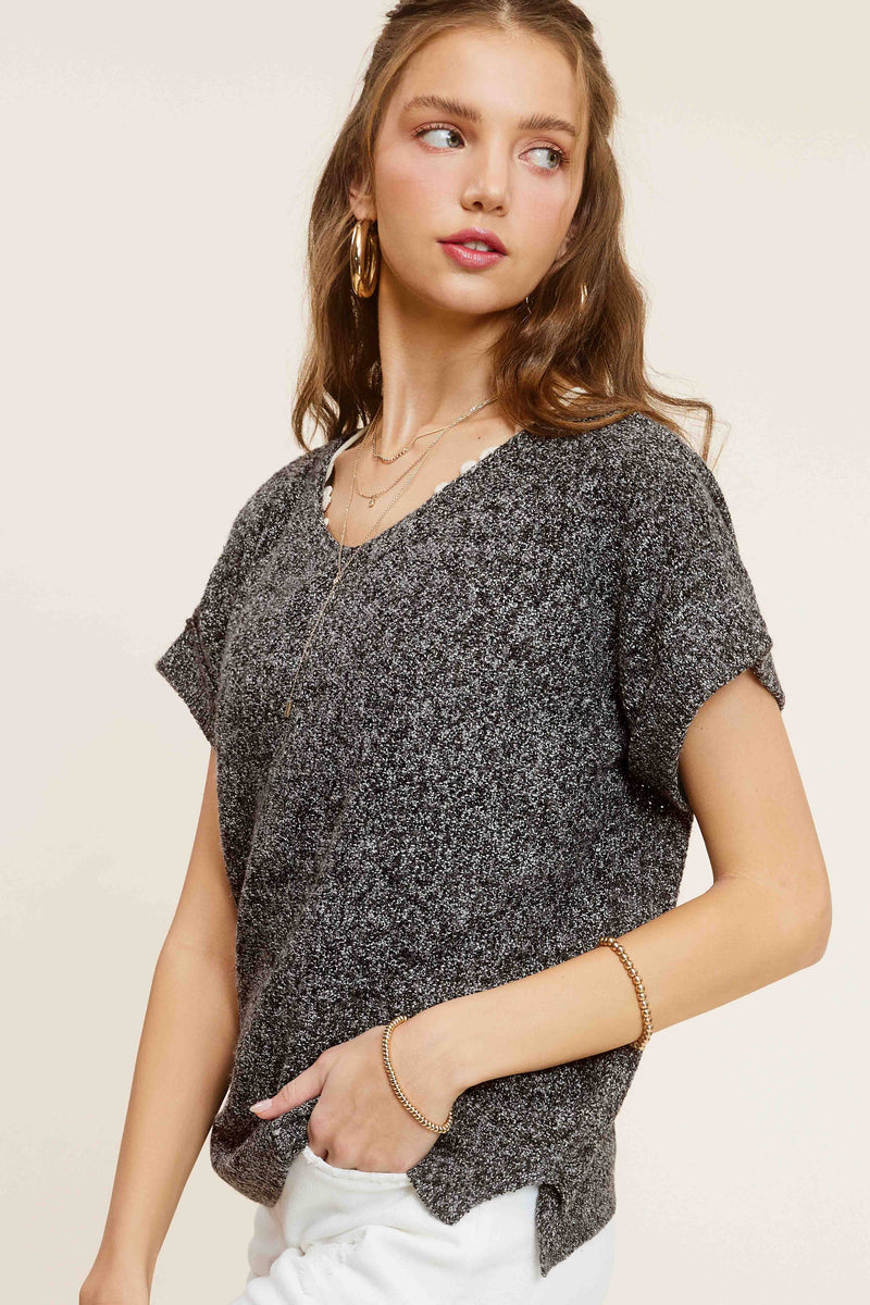 Snow Black Loose Fit Textured Pullover Sweater