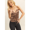 Brown Satin Lace-Up Camisole