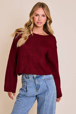 Wine Red Boat Neck Boxy Sweater