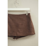 Chestnut Brown High-Waisted Suede Skort
