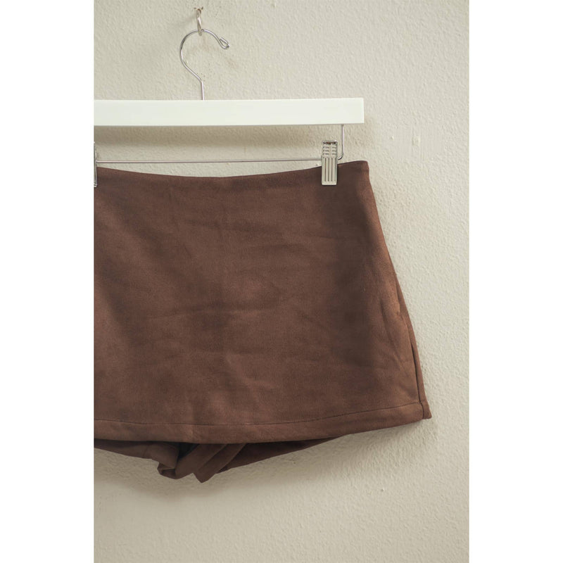 Chestnut Brown High-Waisted Suede Skort