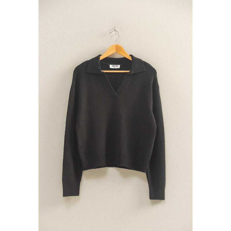 Black Collared V Neck Sweater