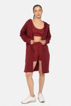 Red Wine Open Front Longline Hoodie Cardigan with Fleece Lining