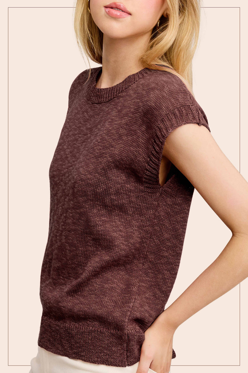 Cocoa Loose Fit Knit Crew Neck Top