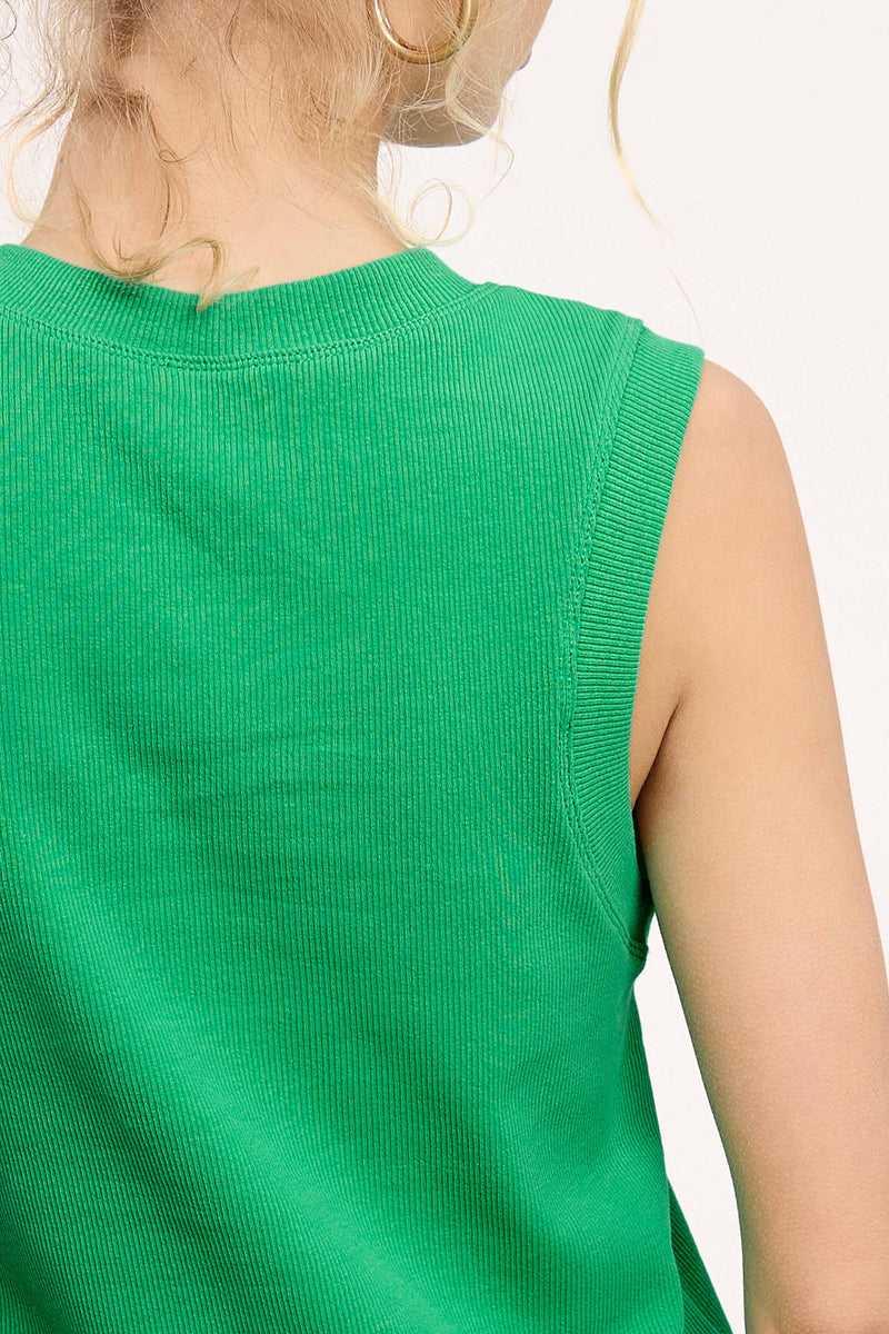 Olive Basic Ribbed Crew Neck Top