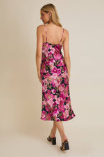 Pink Dark Floral Satin maxi Dress