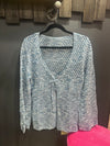 Blue Crochet Front Tie Cardigan