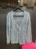 Blue Crochet Front Tie Cardigan