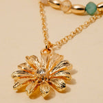 Flower Pendant Mixed Beaded Layered Necklace \ White or Teal