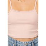 Lace Detail Ribbed Cami Pink Top
