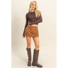 Chestnut Brown High-Waisted Suede Skort