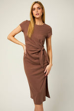 Ruched Mocha Midi Dress