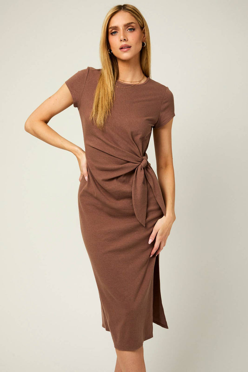 Ruched Mocha Midi Dress