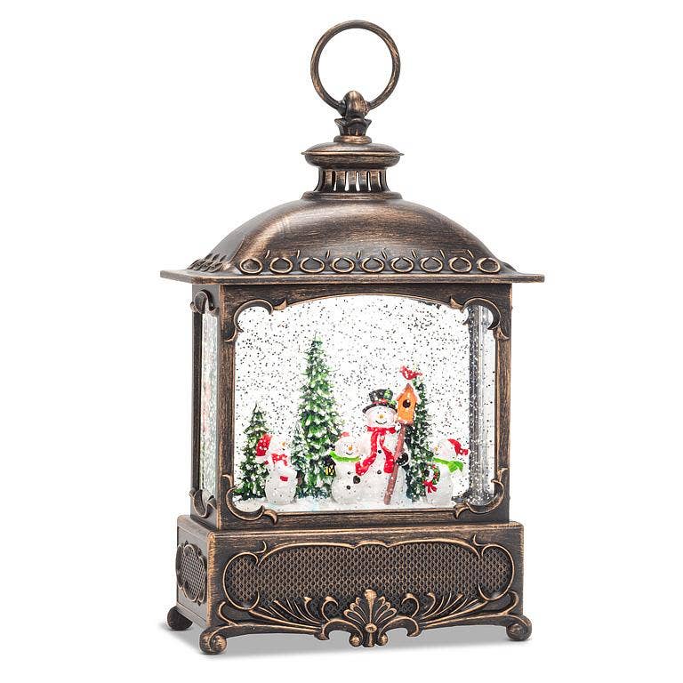 Snowman Family in Glitter LED Lantern 11"H