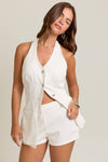 White Denim Vest Style Romper with Micro Shorts