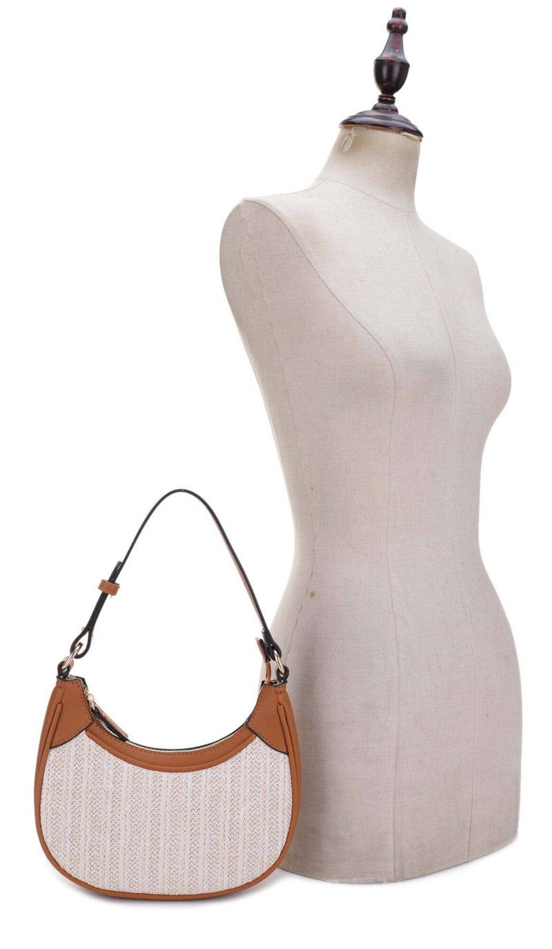 Tan Essie Rounded Straw Shoulder Bag