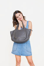 Charcoal Kay Studded Hobo w/ Crossbody Strap