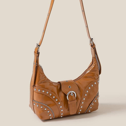 Brown Studded Trim Shoulder Bag