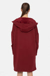 Red Wine Open Front Longline Hoodie Cardigan with Fleece Lining