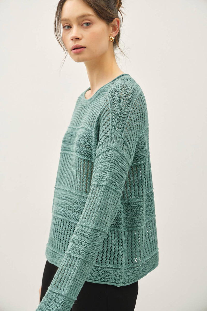 Teal Fisherman Crochet Sweater