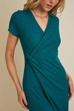 Teal front Wrap Midi Dress