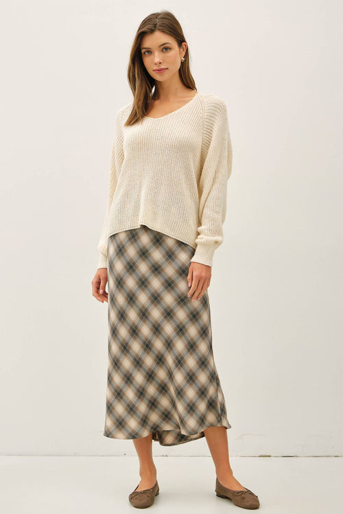 Cream Wide V-Neck Sweater