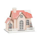 Medium Snowy Pink Glitter House w/ LED