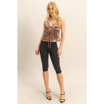 Brown Satin Lace-Up Camisole