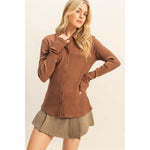 Brown Textured Long-Sleeve Button-Down Shirt