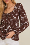 Brown Cream Floral Tie Top