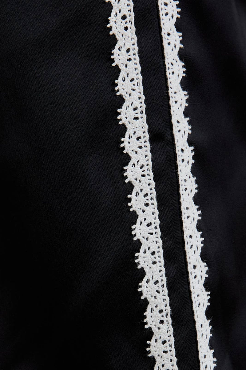 Satin Black Pants w/ Lace Trim