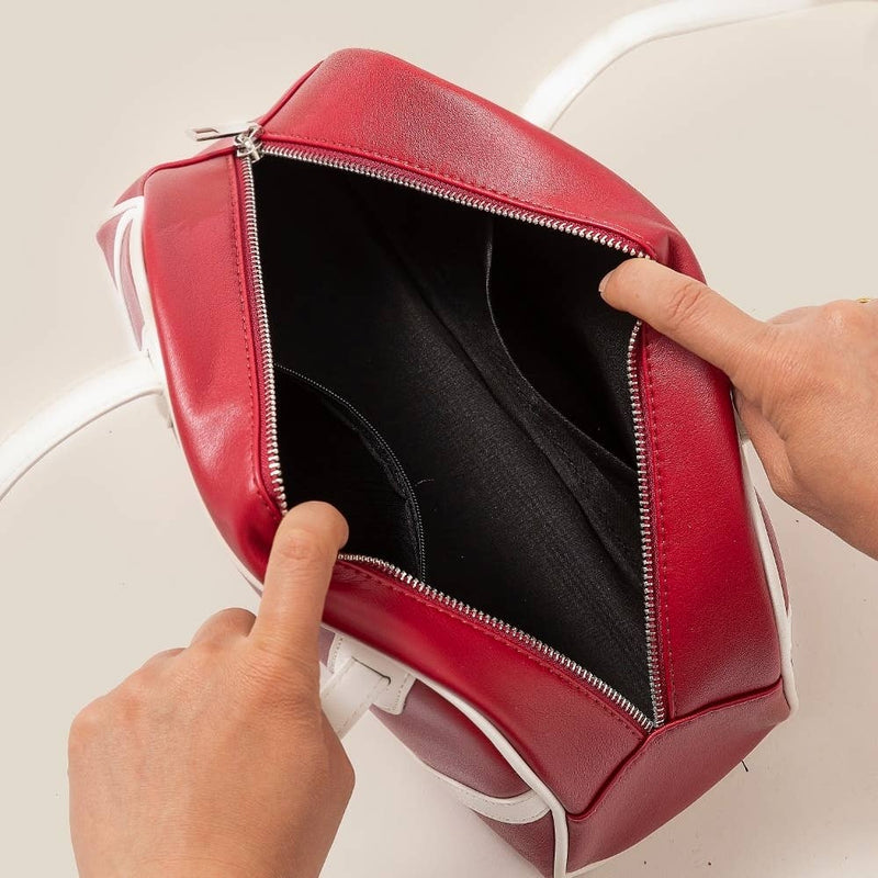 Stripe Accent Faux Leather Hand Bag: RD