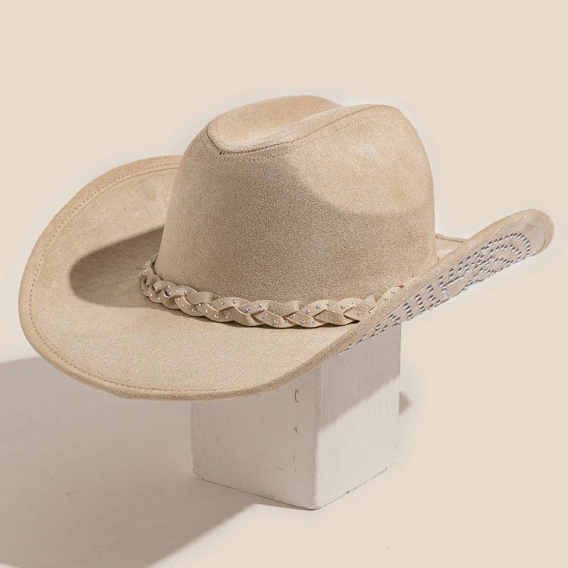 Khaki Western Studded Star Brim Cowboy Hat