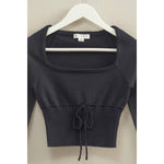 Black Drawstring Detailed Sweater Crop Top