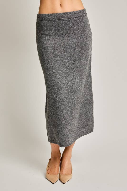 Grey High Waisted Sweater Midi Skirt